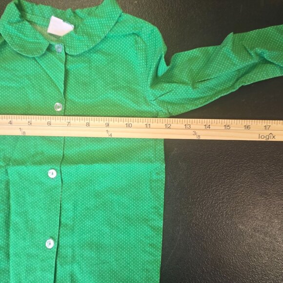 Vintage 70s Piccolo Kids Green Polka Dot Button-Up Cotton Shirt With Peter Pan C - Picture 4 of 6